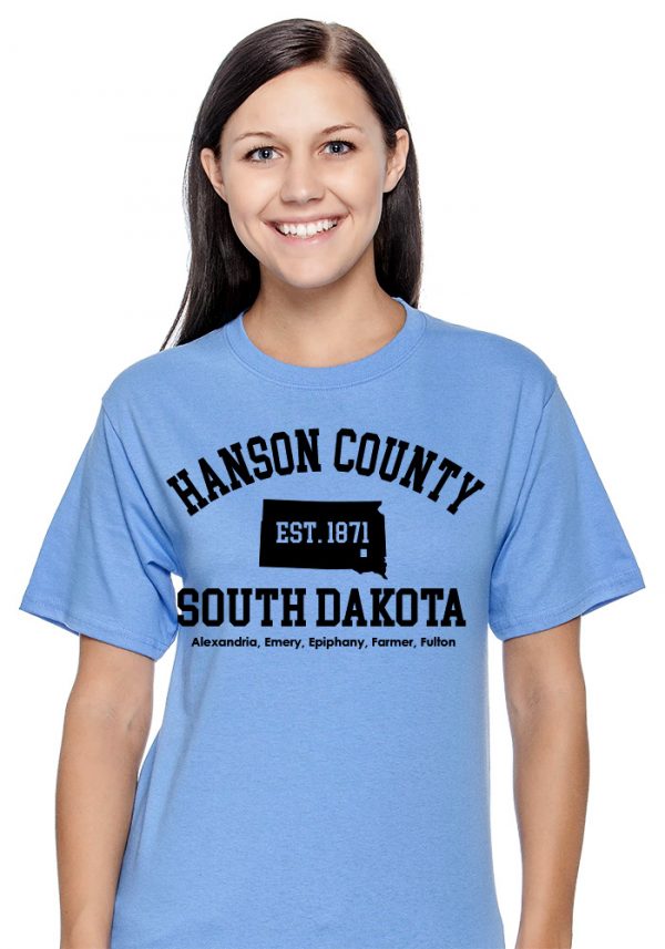 Heather Blue Hanson County, SD (South Dakota) Tshirt - 150 Years Tribute!