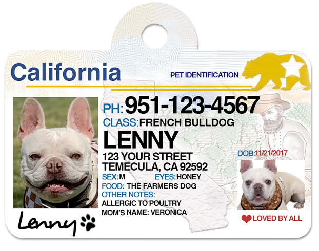 sublimation dog tag - California