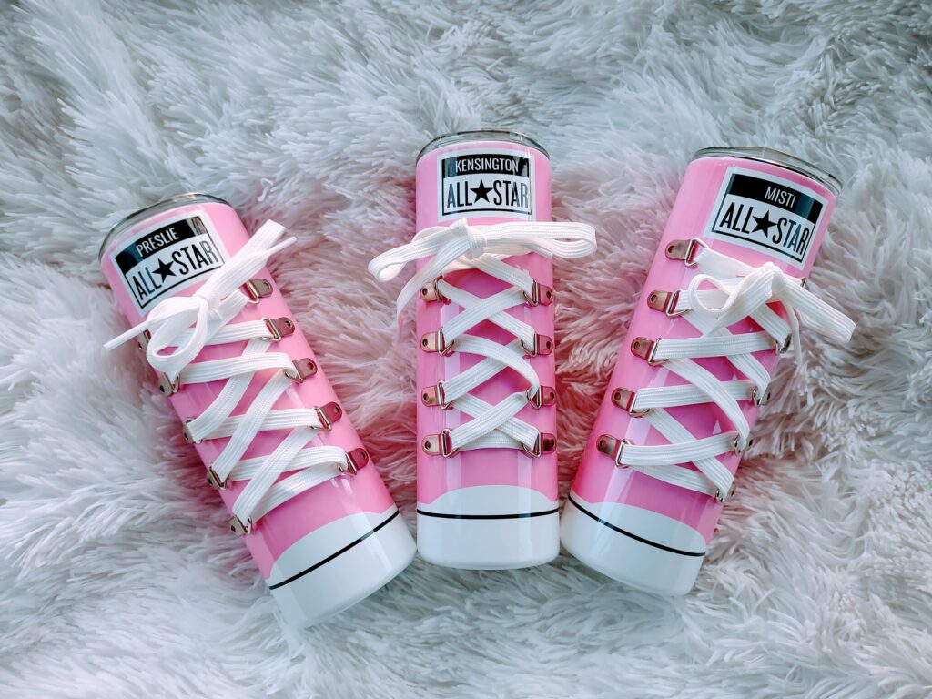 Pink Converse Chuck Taylor Shoe inspired tumblers