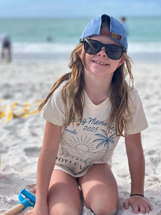 DTF printing family vacation shirts girl on beach